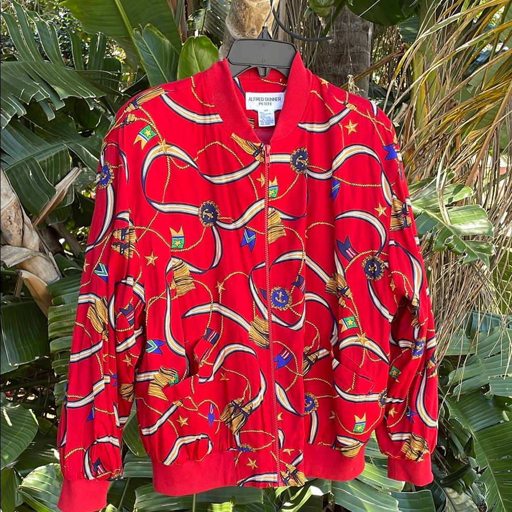 zip front nautical bomber Jacket - Red and Gold